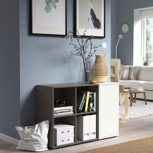 EKET Combinazione di mobili con piedini, bianco/grigio scuro, 105x35x72 cm