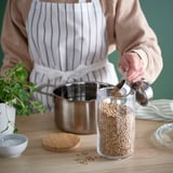 EKLATANT Contenitore con coperchio, vetro trasparente/bambù, 1 l