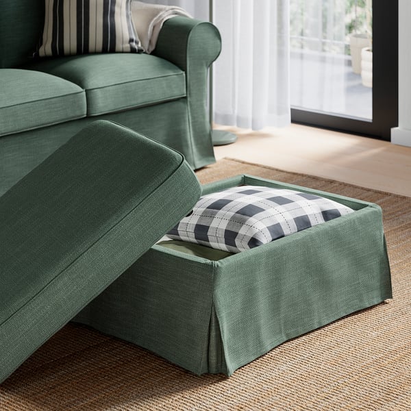 EKTORP Poggiapiedi con contenitore, Hemmesta grigio-verde