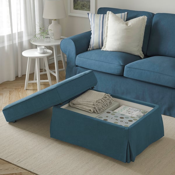 EKTORP Poggiapiedi con contenitore, Tallmyra blu