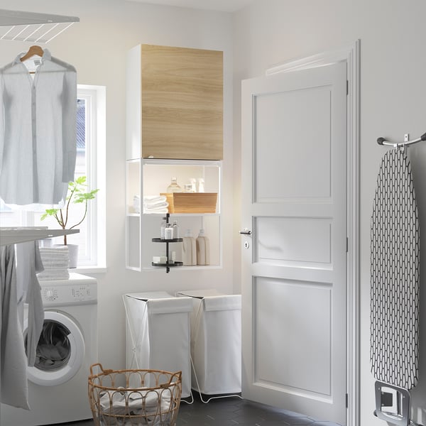 ENHET Combinazione di mobili, bianco/effetto rovere, 60x32x150 cm