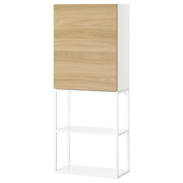 ENHET Combinazione di mobili, bianco/effetto rovere, 60x32x150 cm