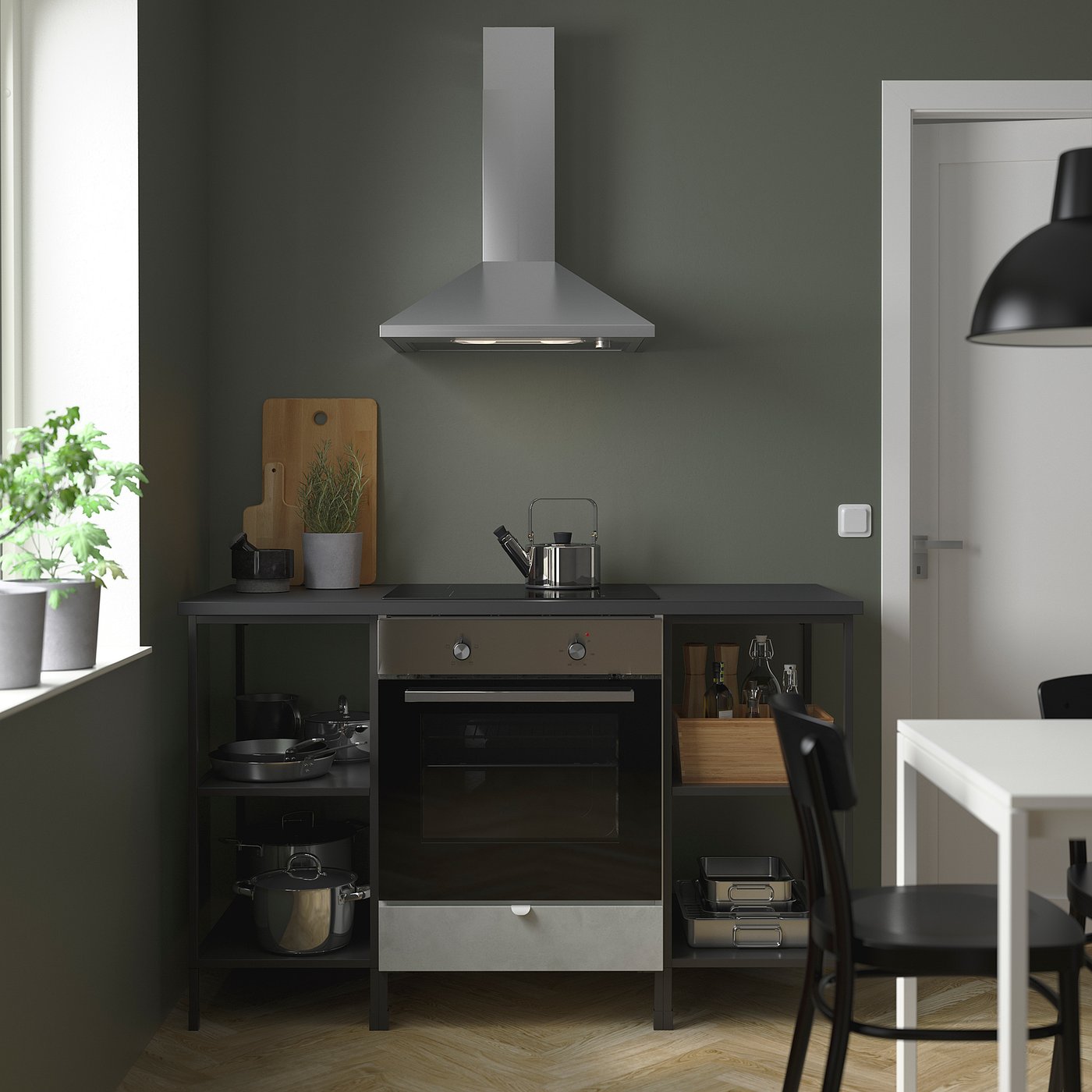 ENHET Combinazione p forno/piano cottura, antracite/effetto cemento,  143x63.5x91 cm - IKEA Svizzera