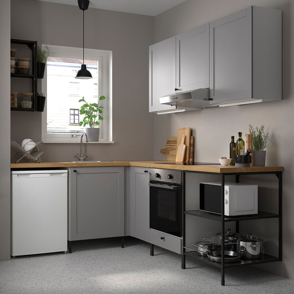 ENHET Cucina angolare, antracite/grigio cornice