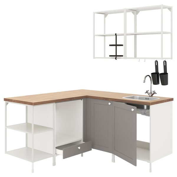 ENHET Cucina angolare - bianco/grigio cornice - IKEA Svizzera