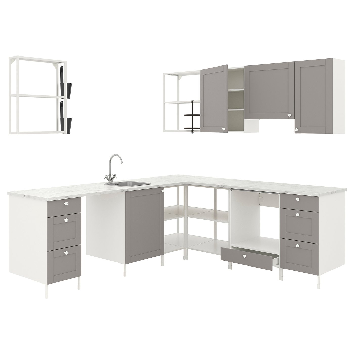 ENHET Cucina angolare - bianco/grigio cornice - IKEA Svizzera