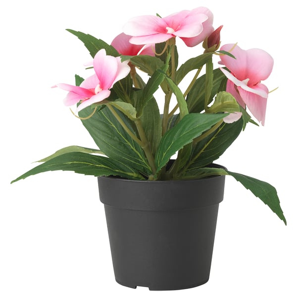 FEJKA Pianta artificiale in vaso, da interno/esterno/balsamina rosa, 9 cm