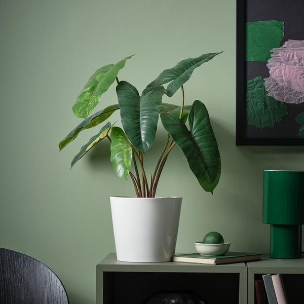 FEJKA Pianta artificiale in vaso, da interno/esterno Filodendro/verde/bianco, 15 cm