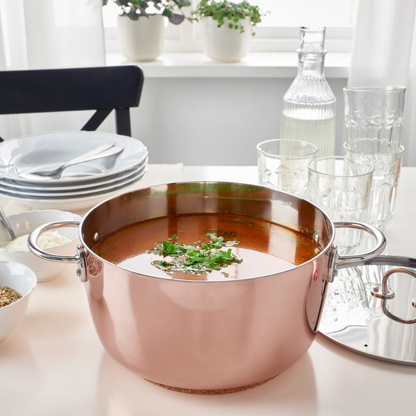 FINMAT Pentola con coperchio, rame/inox, 5 l