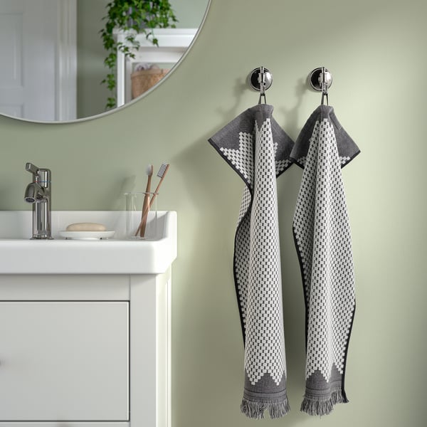 FJÄLLSTARR Asciugamano, bianco/grigio, 40x70 cm