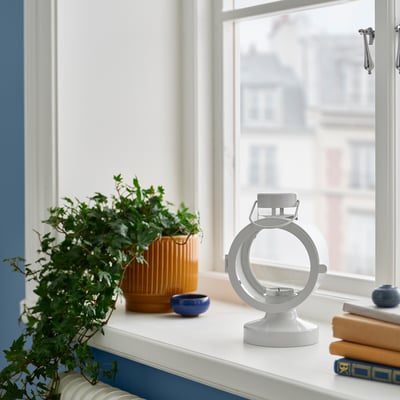 FLODSVALA Lanterna candelina, interno/esterno, bianco sporco, 21 cm