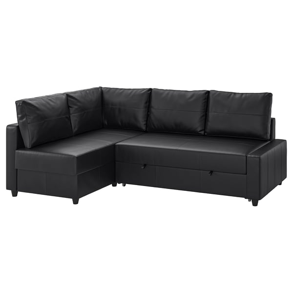 FRIHETEN Divano letto angolare/contenitore, con cuscini schienale extra/Bomstad nero