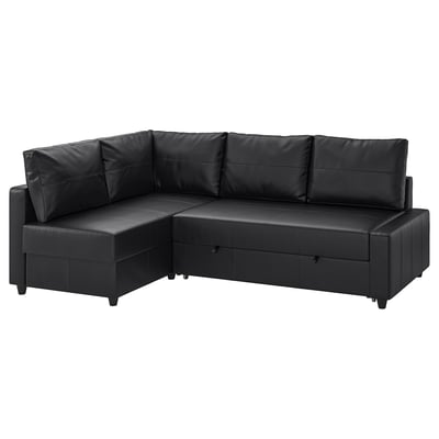 FRIHETEN Divano letto angolare/contenitore, con cuscini schienale extra/Bomstad nero