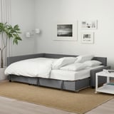 FRIHETEN Divano letto angolare/contenitore, con cuscini schienale extra/Skiftebo grigio scuro