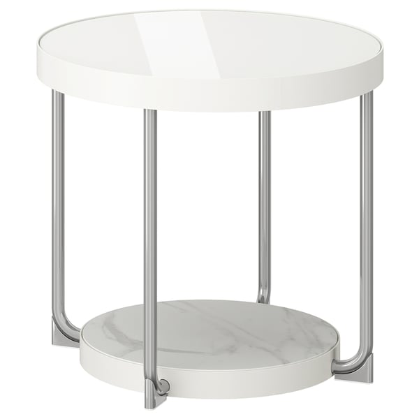 FRÖTORP Tavolino, bianco cromato/bianco vetro, 48 cm