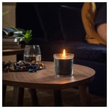 FRUKTSKOG Candela profumata in vetro, Vetiver e geranio/nero-turchese, 40 h