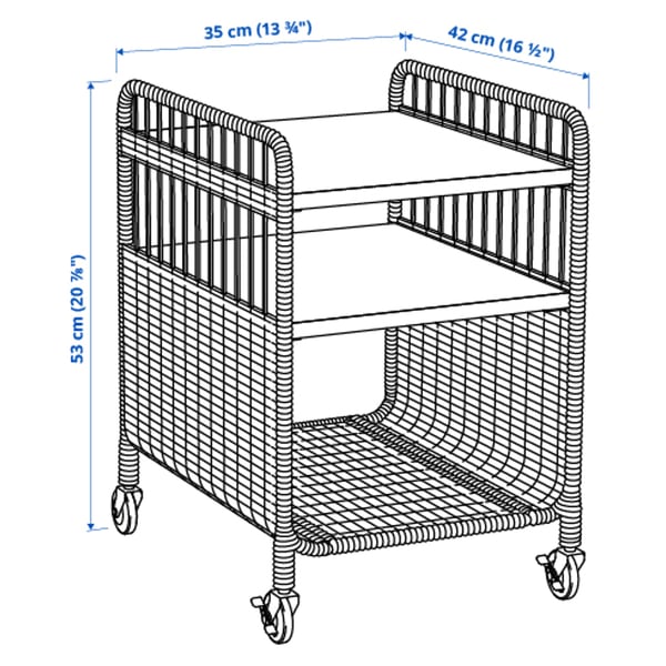 FRYKSÅS Elemento contenitore con rotelle, rattan, 37x53 cm
