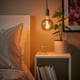 GRÅVACKA / MOLNART Lampada a sospensione con lampadina, beige/vetro trasparente grigio, 125 mm