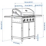 GRILLSKÄR Barbecue a gas con 2 tavolini, inox/da esterno, 85/109/133x61 cm