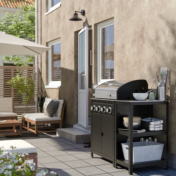 GRILLSKÄR Barbecue a gas con isola cucina, inox/da esterno, 111x61 cm