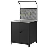 GRILLSKÄR Isola cucina con pannello di fondo, con ante inox/da esterno, 86x61x176 cm