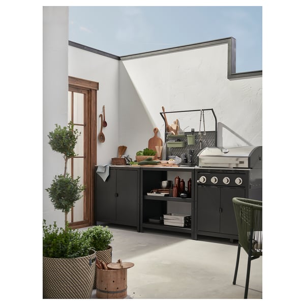 GRILLSKÄR Isola cucina con pannello di fondo, inox/da esterno, 86x61x176 cm