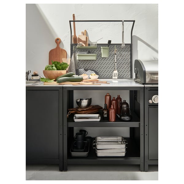 GRILLSKÄR Isola cucina con pannello di fondo, inox/da esterno, 86x61x176 cm