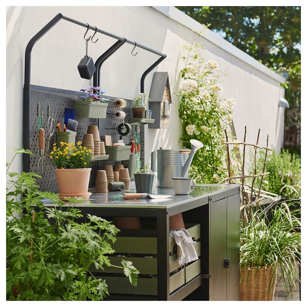 GRILLSKÄR Isola cucina con pannello di fondo, inox/da esterno, 86x61x176 cm