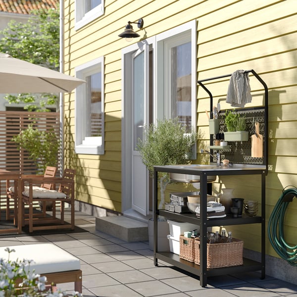GRILLSKÄR Mobile lavello/pannello posteriore, inox/da esterno, 86x61x176 cm