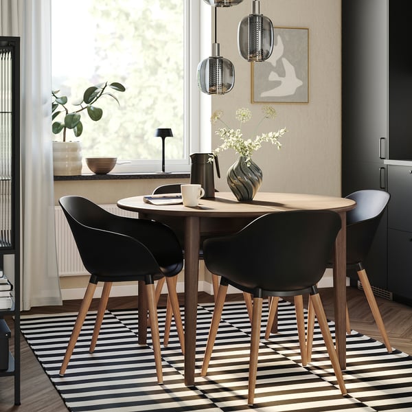 GRÖNSTA Sedia con braccioli interno/esterno, nero/marrone chiaro/legno