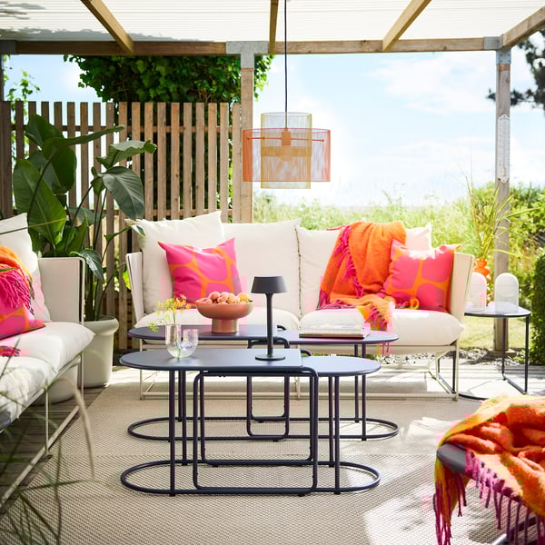 GRYTSHOLM Set di 2 tavolini, da esterno/blu-nero