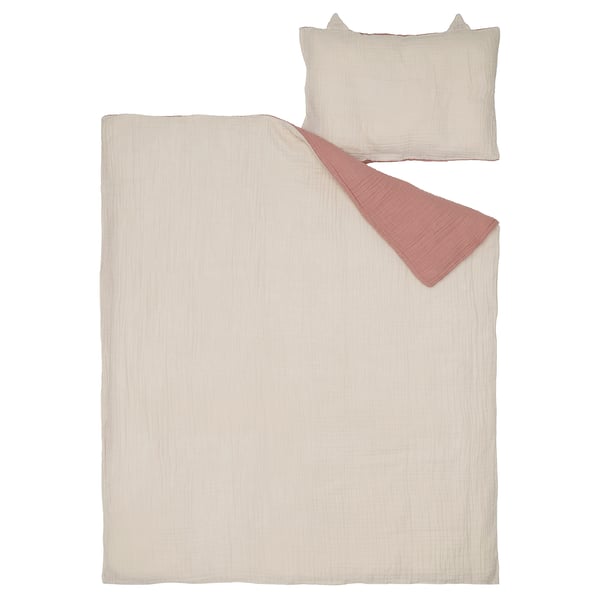 GULDVÄVARE Set biancheria per lettino, 3 pezzi, rosa pallido/beige, 70x140 cm