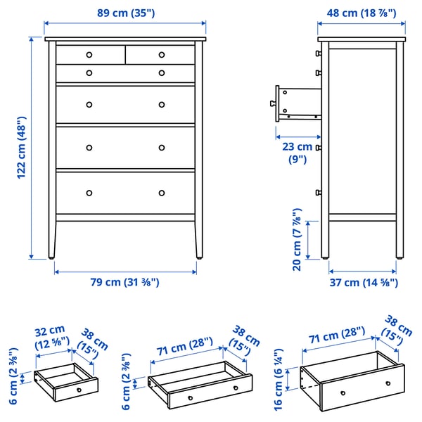 GULLABERG Cassettiera con 6 cassetti, bianco, 89x48x122 cm