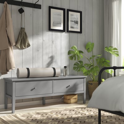 GULLABERG Panca con vano contenitore, grigio, 148x43x52 cm