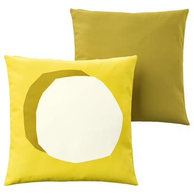 GULLBERGSÖ / HJÄRTERÖ Set di 2 cuscini, giallo vivo/bianco rosa vivo/arancione vivo/esterno/interno, 50x50 cm