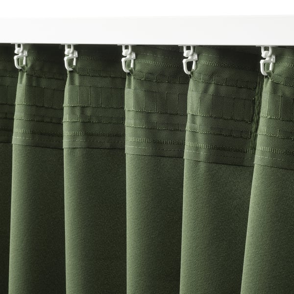 HÄGGVECKMAL Tenda semioscurante, 2 teli, verde scuro/con nastro arricciatende, 145x300 cm