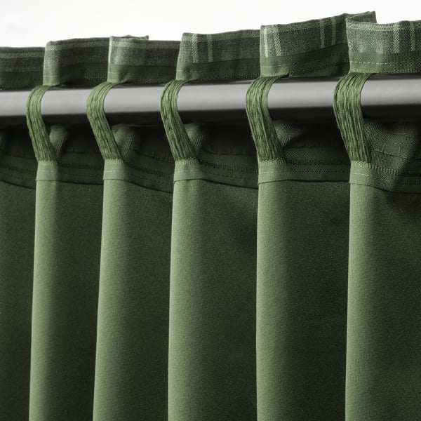 HÄGGVECKMAL Tenda semioscurante, 2 teli, verde scuro/con nastro arricciatende, 145x300 cm
