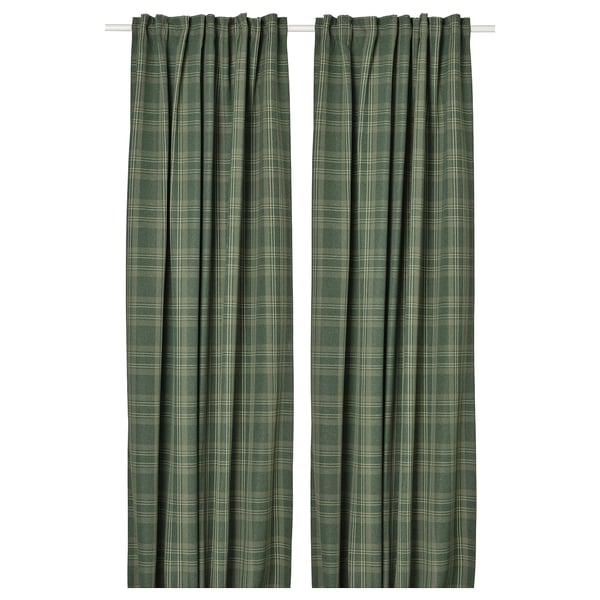 HÄGGVECKMAL Tenda semioscurante, 2 teli, verde scuro/con nastro arricciatende, 145x300 cm