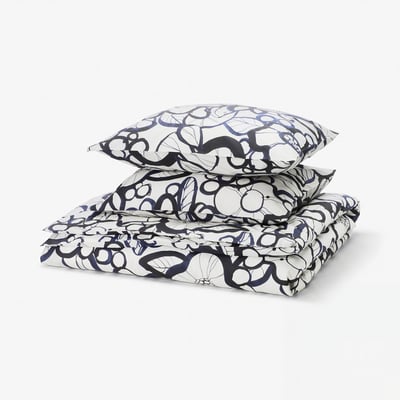 HÄRLIR Copripiumino e 2 federe, bianco nero/blu motivo floreale, 240x220/50x60 cm