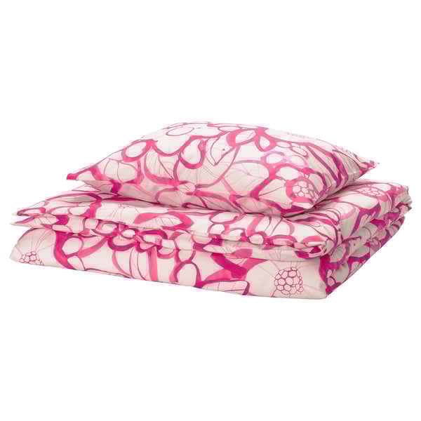 HÄRLIR Copripiumino e federa, bianco rosa vivo/motivo floreale, 150x200/50x60 cm