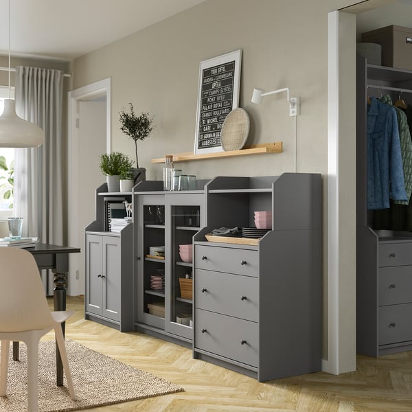 HAUGA Combinazione di mobili, grigio, 244x46x116 cm