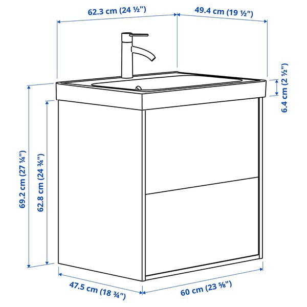 HAVBÄCK / ORRSJÖN Mobile lavabo/cassetti/lavabo/misc, bianco, 62x49x69 cm