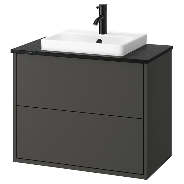 HAVBÄCK / ORRSJÖN Mobile lavabo/cassetti/lavabo/misc, grigio scuro/nero effetto marmo, 82x49x71 cm