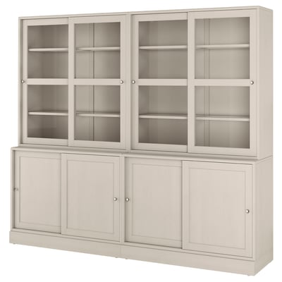 HAVSTA Combinaz ante a vetro scorrevoli, grigio-beige, 242x47x212 cm