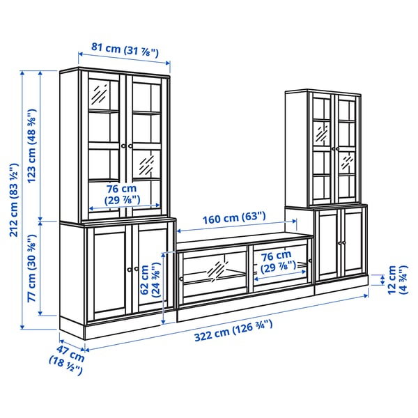 HAVSTA Combinazione TV/ante a vetro, bianco, 322x47x212 cm