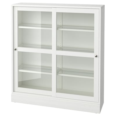 HAVSTA Vetrina con zoccolo, vetro trasparente bianco, 121x37x134 cm