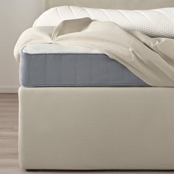 HEMFJÄLLET Sommier con contenitore, Valevåg semirigido/Nordberget Odensvi beige chiaro, 180x200 cm