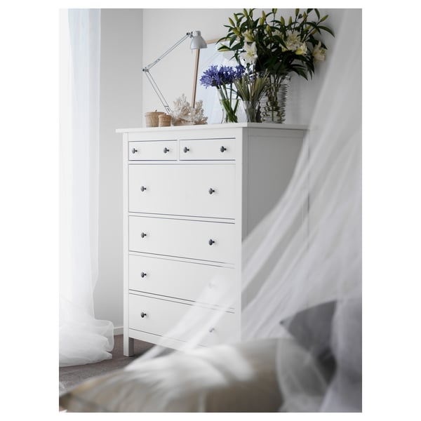 HEMNES Cassettiera con 6 cassetti, mordente bianco, 108x131 cm