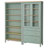 HEMNES Combinazione + ante/cassetti, grigio-verde/mordente marrone chiaro, 180x197 cm