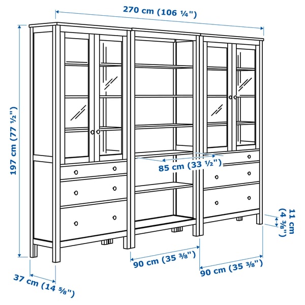 HEMNES Combinazione + ante/cassetti, marrone-nero/marrone chiaro, 270x197 cm